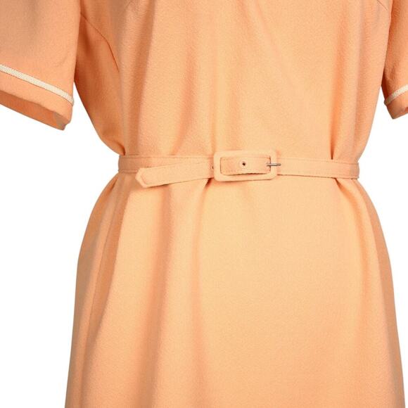Vintage 60s Keyhole Dress Peach Knit White Cord Trim Sz L B38 W38 L22 - Hey Viv - Picture 4 of 7